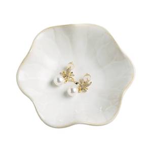 lot 8128 image: Jewelry Dish Tray, Ring Dish, Ceramic Trinket Tray, Key Bowl, Decorative Plate, for Friends Sisters Daughter Mother (Milky White)