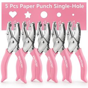 lot 8136 image: 5pc Mini Shaped Hole PunchWorklion Hand Paper Puncher Easy to Get Star Hole Punch,Heart Hole Punch,Round Hole Puncher(14, 18in, 116in) on Paper Crafts,Cards for Kids or DIY Craftersin