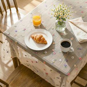 lot 8139 image: Horaldaily Champagne Embroidery Floral Spring Summer Gauze Tablecloth 60104 Inch Rectangular, Wildflower Seasonal Tulle Table Cover, Garden Party Decor for Wedding, Party, Holiday Dining