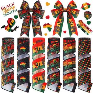 lot 8157 image: Yuxung 6 Rolls 30 Yards Black History Month Ribbons Wired Wrapping Crafts Buffalo Plaid African American Edge Ribbon Decorations Black History Celebration Decor for Craft Bow Gifts Making