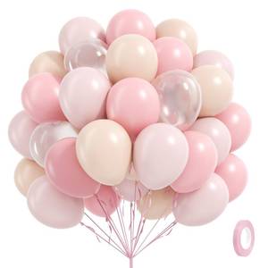 lot 8177 image: 60pcs Light Pink Balloons 12inch with Pastel Pink Nude Clear Balloons for Gender Reveal Baby Shower Birthday Party Decorations