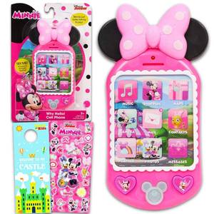 lot 8180 image: Minnie Mouse Toy Phone for Girls - Bundle with Disney Cell Phone Toy with Sound Buttons Plus Stickers, More  Minnie Mouse Phone for Toddler Girls