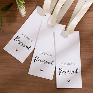 lot 8182 image: Fullhawl 24 Pcs Reserved Seating Tag with Ribbon Wedding Chair Tags Signs for Wedding Ceremony Reserved Seat Sign Hanging with Ribbon for Important Events Church Pews Ceremony Seating (Beige)