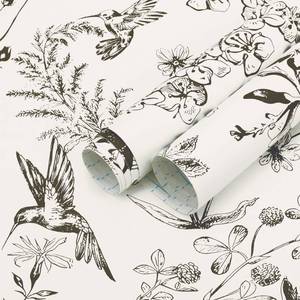 lot 8185 image: Safiyya Peel and Stick Wallpaper Floral Birds Contact Paper Black and White Wall Paper Peel and Stick Modern Boho Removable Self Adhesive Wallpaper Vinyl Rolls 118x17.3inin