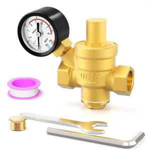 lot 8200 image: BOGERDACK 12 inch Brass Water Pressure Regulator Valve, Adjustable Pressure Reducing Valve DN15, with 0-220PSI Gauge, for Pipe Fitting