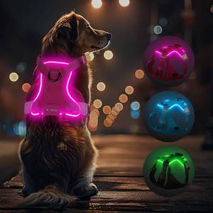 lot 8207 image: Light Up Dog Harness,Reflective Pet Harness Rechargeable,Led Dog Vest Harness for Night Walking,Adjustable Dog Safety Vest for Small Medium Large Dogs-No Pull,Pink,S