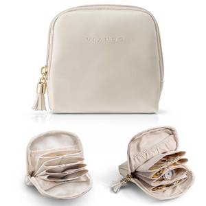 lot 8210 image: VLANDO Small Travel Jewelry Case,Bridesmaid Gifts,Jewelry Pouch Bags with Zipper,Velvet Jewelry Organizer Storage Bag for Bracelet Rings Earring-Cream White