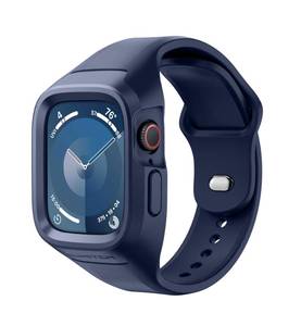 lot 8212 image: SURITCH Sport Band for Apple Watch 987654SE3SE2SE Case with Band 45mm 44mm, Soft Silicone Shockproof Rugged Protective Replacement Strap with Case for Women Men, Navy Blue