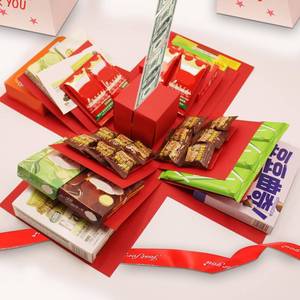 lot 8216 image: 5-Layer creative explosion gift box, gift wrap box. Creating a 5-Layer of various gifts by yourself. An ideal, mysterious self-made gift for birthday, Christmas and anniversaries. (Red, Square)