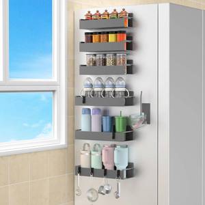 lot 11963 image: HuggieGems Magnetic Water Bottle Holder for Refrigerator, Cup Holder Organizer for Stanley and Tumbler for Kitchen, 6 Pack, Dark Gray