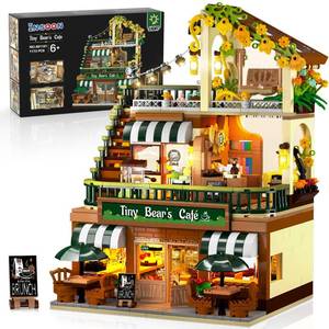 lot 11967 image: INSOON City Coffee House Building Set with Light, 1173 PCS Cafe Shop Building Block Toy with Ordering Counter Baking Room, House Construction Model Gift for Adults Teens Kids Boys Girls Ages 6-12