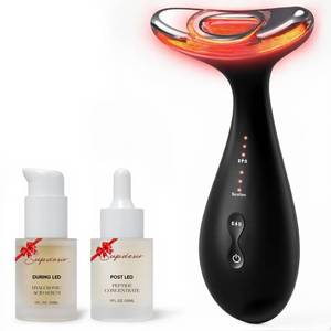 lot 11969 image: 3-in-1 for Aurora Red Light for Face and Neck Beauty Massager, with Suction, Vibration, Heat, 3 Light Therapies for Skin Glow, Face Lift, Neck Firm, Black