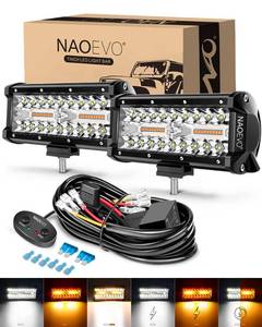lot 11970 image: NAOEVO 7 Inch LED Light Bar, White Amber Offroad FogDriving Lights LED Pods with StrobeMemory Function, 2 Leads Wiring Harness Included, Work for Truck Boat ATV UTV, 2-Pack (6 Modes)