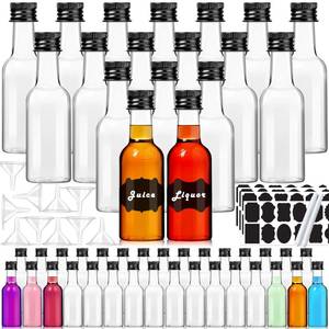 lot 11980 image: YZXODN 50 Pack 2 oz Mini Liquor Bottles with Labels, Plastic Alcohol Bottles, Airtight Shot Bottles, Little Spirit Bottle with Funnels Black Caps, Hot Sauce Bottle for Cocktail, Party Favors, Weddings