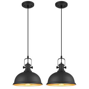 lot 11986 image: Audickic 2-Pack Pendant Lights Kitchen Island, Farmhouse Hanging Lights Fixtures with Metal Shade, Rustic Kitchen Pendant Lighting Over Island for Dining Room, Matte Black, AD-2151-1P2L-BK