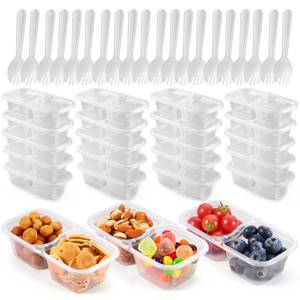 lot 11997 image: WEST STORY 20 Set Snack Containers with Lids and Spoons, Reusable Double Compartment Condiment Containers for Lunches Picnics Parties, BPA-Free, Microwave Safe, Transparent