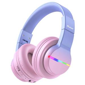 lot 12145 image: iClever BTH12 Kids Bluetooth Headphones,Colorful LED Lights,7485dBA Safe Volume,85H Playtime,Fast Charging,Bluetooth 5.2,Over Ear Kids Headphones Wireles for iPadTabletAirplane, Gradient Pink