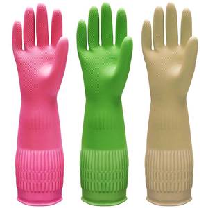 lot 12151 image: Bamllum 2 Pairs of Rubber Dishwashing Gloves for Kitchen and Household Cleaning � Long Cuff 15, Reusable, Flexible Long-lasting and Non-Slip (RedYellowGreen, Medium)in
