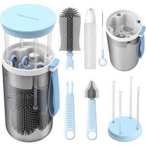 lot 12152 image: WHNLTravel Baby Bottle Brush Set with Bottle Cleaner Brush Set and Drying Rack,Gift for Newborn Mothers, Suitable for Travel and Home(Blue)