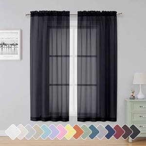 lot 12180 image: Simplebrand Black Sheer Curtains 63 Inch Length 2 Panels, Rod Pocket Solid Color Window Sheer Curtain Panels, Elegant Curtains and Drapes for Living Room, Bedroom 2 Panels (Black, 42 W x 63in L)in