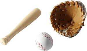 lot 12208 image: 3PcsSet Khaki Dollhouse Baseball, 112 Scale Miniature Accessories, Wood Miniature Baseball Glove Set for Scene Decor
