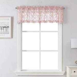 lot 12212 image: Lecloud Leia 14 Inch Blush Pink Sheer Valances for Windows 2 Pcs, Airy Jacquard Leaf Textured Short Curtains for Living Room Kitchen Bedroom Basement, Dual Rod Pockets Small Curtain, 28 W x 14in Lin
