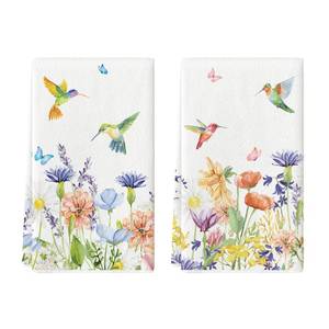lot 12214 image: Artoid Mode Anemone Flower Hummingbird Kitchen Towels Dish Towels, 18x26 Inch Seasonal Spring Summer Wild Floral Holiday Decoration Hand Towels Set of 2