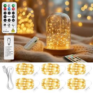 lot 12219 image: ZSJWL 6 Pack Rechargeable Fairy Lights with Remote and DIY Timer, 7Ft 20LED Mini Battery String Light, Twinkle Silver Copper Wire Lights for Wedding Party Bedroom Christmas Table Decoration(Warm White)