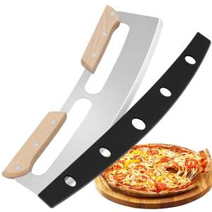 lot 12222 image: Gicyiit Pizza Cutter Rocker Blade with Wooden Handle, Premium 14inch Pizza Knife Rocker Cutter with Sharp Stainless Steel Blade and Protective Cover, Slicing Through Crust in One Single Rocking Motion