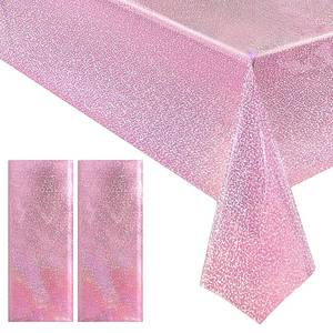 lot 12234 image: 2 pcs Pale Pink Holographic Laser Tablecloths Light Pink Shiny Table Covers 40 x 108in Foil Disposable Rectangle Table cloths for Girl Birthday Party Wedding Anniversary Bachelorette Baby Shower Dcorin