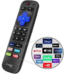 lot 12245 image: 1-clicktech for Roku Remote 2-in-1 for Roku-TV and Roku Box, Compatible for TCL Hisense ONN Sanyo Sharp Hitachi Element Insignia LG Magnavox Roku TV, w 12 Opt. Channels NOT for Stick