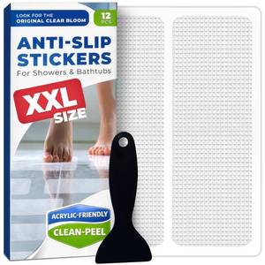 lot 12250 image: XXL Anti Slip Shower Stickers 12 PCS, Invisible Non-Slip Shower Strips for Adults, Premium Adhesive Bath Tub Stickers (Clear)