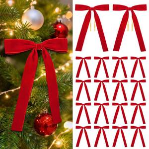 lot 12253 image: Hekocap 18 Pcs Red Velvet Bows for Christmas Tree � Red Velvet Christmas Tree Bows, Holiday Decorations for Garland Wreath Bow (5  7, 1in Wide)in