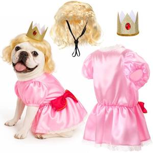 lot 12257 image: Huhumy 3 Pcs Halloween Princess Pet Costume Set, Pink Princess Pet Costume Including 1 Pink Dress, 1 Golden Wig, 1 Crown for Cosplay, Halloween Costumes, Small to Medium Body Types