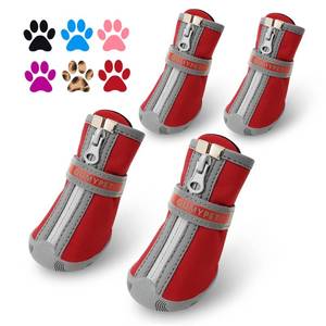 lot 12261 image: QUMY Dog Shoes for Small Dog, Puppy Dog Boots and Paw Protectors for Winter, Summer Hot Pavement, Waterproof in Rainy Weather, Ourdoor Walking, Indoor Hardfloors Skid-Resistant Soles Red Size 1