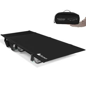 lot 13827 image: Gonex 31.5 Extra Wide Camping Cot with Premium Pillow Pocket Supports 350lbs, Portable Ultralight Folding Cot Bed for Adults Travel, Beach, Home, Sleeping (Black)in