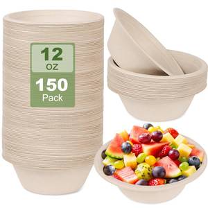 lot 13828 image: AOJOYS 150 Pack Paper Bowls Disposable 12 OZ - Heavy-Duty 100percent Compostable Eco-Friendly Biodegradable Soup Bowls, Heat Resistant Bagasse Bowls with Box, Suitable for Salad, Dessert, Milk, Cereals