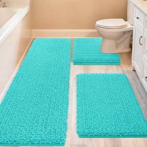 lot 13829 image: ACCUMTEK Upgrade Extra Large Teal Green Bathroom Rug Set 3 Pieces Ultra Soft, Thick Absorbent Bath Mats, Non Slip Chenille Toilet Mat for Bathroom, Bedroom, Kitchen, Turquoise