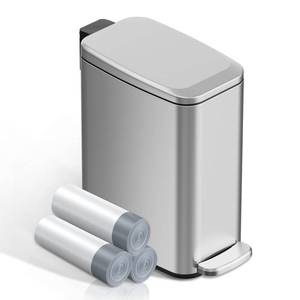 lot 13833 image: KSSKSS Small Bathroom Trash Can with Lid Soft Close, Step Pedal, 6L  1.6 Gal Stainless Steel Garbage Bin with Removable Inner Bucket, Slim Wastebasket for Narrow Spaces (Silver)