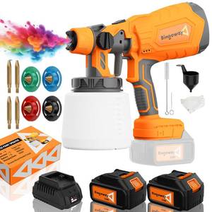 lot 13835 image: Cordless Paint Sprayer 20V MAX 2 X 4.0Ah Batteries, 700W HVLP Electric Spray Gun with Adjustable 4 Nozzles and 3 Patterns, 650W Copper Motor, 1000ml Container for House Furniture Fence Door Painting