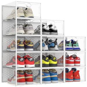 lot 13838 image: Pinkpum XXL Larger Shoe Storage Boxes Fit Size 14, Clear Plastic Stackable Shoe Organizer 12 Pack Sneaker Storage for Sneakerheads Shoe Containers