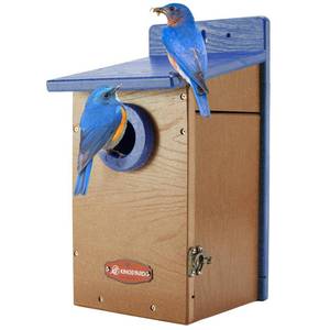 lot 13844 image: Kingsyard Recycled Plastic Bird House for Outdoor - Durable Nesting Box with Clear View Panel and Predator Guard for Bluebird Wren Swallow Finch, Blue and Brown