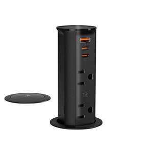 lot 13849 image: ANNQUAN 2 inch Space Saver Pop Up Outlet for Countertop with PD20W USB Ports,2 Outlets Tamper Resistant,Splashproof Pop Up Socket,Desk Power Grommet for Home Office Kitchen Black (ETL Listed)