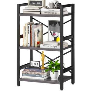 lot 13853 image: Homeiju Bookshelf, 3 Tier Industrial Bookcase, Metal Small Bookcase, Rustic Etagere Book Shelf Storage Organizer for Living Room, Bedroom, and Home Office(Grey) Patent Pending D29873033