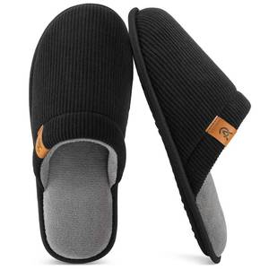 lot 13854 image: VeraCosy Menfts Corduroy Scuff Slippers Soft Comfy Memory Foam Non-slip Indoor House Shoes Carbon Black, 13-14 US