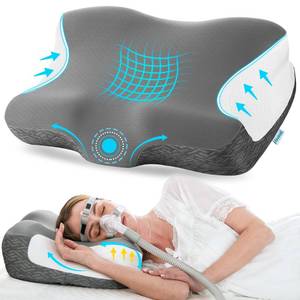lot 13855 image: Elviros Cervical Neck Pillow for Neck Pain Relief, CPAP Pillow for Side, Back and Stomach Sleepers, Ergonomic Orthopedic Pillow for CPAP Users to Reduce Air Leaks and Mask Pressure, Dark Grey