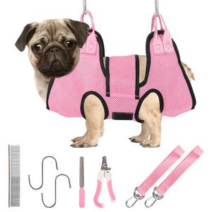 lot 14384 image: PatiencET Dog Grooming Hammock, Pet Grooming Hammock for Cats and Dogs with Security Strap, Dog Sling for Nail Trimming with Nail ClippersTrimmer, Nail File, Pet Comb(Pink S)