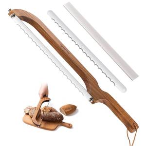 lot 14385 image: XJHEYLZ Sourdough bread knife,Bread Slicer for Homemade Bread,Adjustable blade tightness for Even Slicing, Serrated knife,Wooden Bread cutter with Bow Design (3, brown)