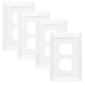 lot 14395 image: Modern Decorative Wall Plate Retro Wood Grain design Switch Cover Outlet Cover for Light Switch, Smart Switch, Dimmer, GFCI, USB Outlet (4 Pack, Single Duplex)