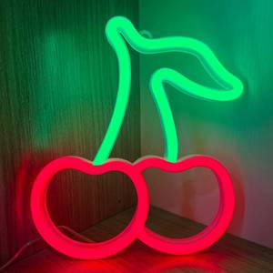lot 14397 image: Cherry Neon Sign Red Green Cherries Neon Lights 7.5  8.9IN Cherry Neon Signs for Wall Decor, Cute Fruits LED Signs for Kids Room Restaurant Bar Fruit Shop Home